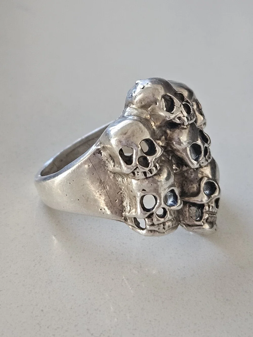 Vintage Sterling Silver 13 Skull Pile Cluster Graveyard Biker Mens Ring Size 10
